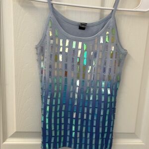 Sequin Embellished Blue Tank Top